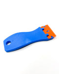 Blue and orange plastic tool on a white background
